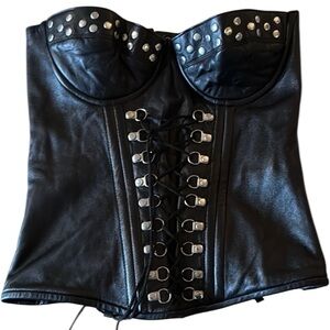 Black Leather Studded Corset Top